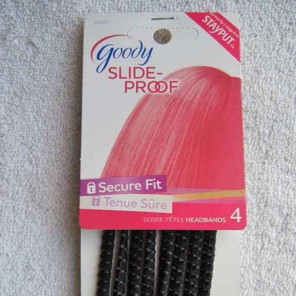 4 Black Goody Thin Elastic Stay Put Slide Proof Hold Secure Fit Hair Head Bands - Picture 2 of 5